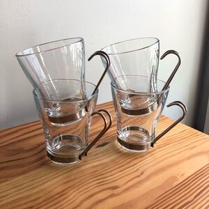 Vintage Bormioli Rocco Oslo Cappuccino Tempered Glass Cups Stainless Italy Retro